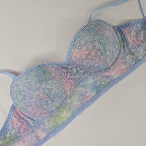 PINK VICTORIA'S SECRET Arctic Ice Blur Blue Lace Wired Push Up Bralette SIZE XL.
